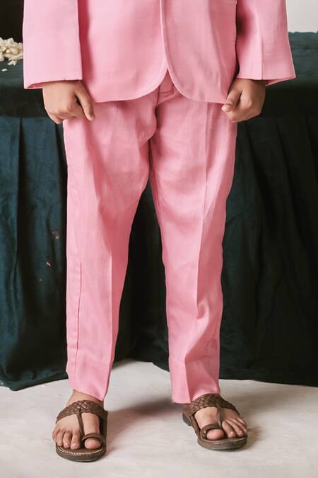 Littleens Pink Velvet Embroidery Kaab Floral Placement Bandhgala Set Online at Aza Fashions Littleens_Pink Velvet Embroidery Kaab Floral Placement Bandhgala Set _Online_at_Aza_Fashions