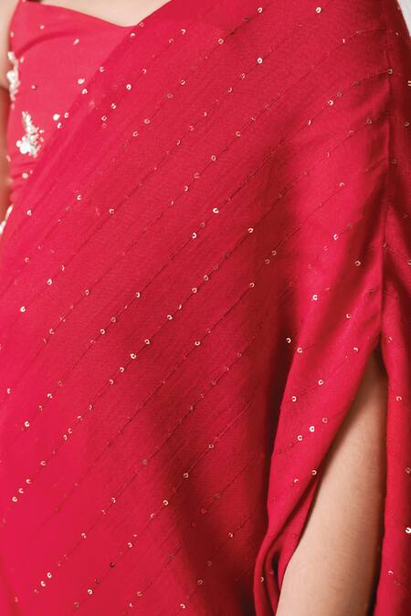 Littleens_Red Chiffon, Cotton Sequins, Beads, Cut Nagma Sharara Set With Embroidered Shrug _at_Aza_Fashions