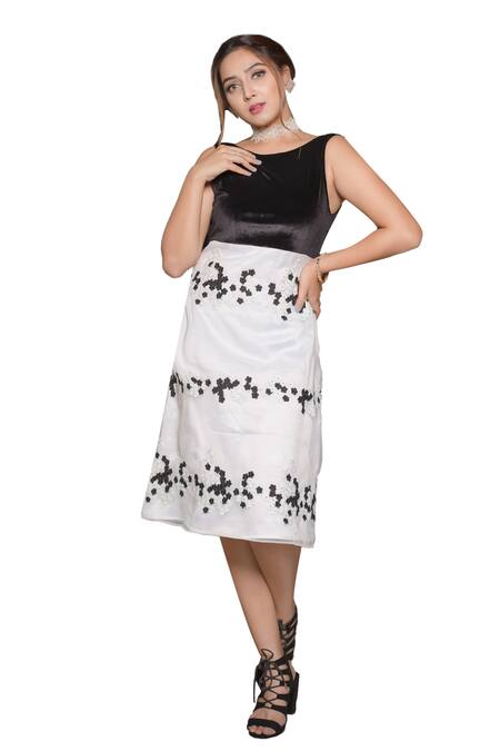 Shop_Bohobi_Black Organza Embroidery Round Neck Floral Midi Dress _Online_at_Aza_Fashions