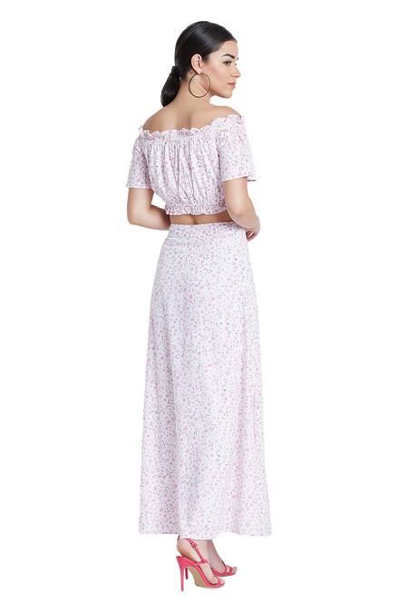 Buy Bohobi Pink Cotton Off-shoulder Daisy Love Floral Print Top And Skirt Set Buy_Bohobi_Pink Cotton Off-shoulder Daisy Love Floral Print Top And Skirt Set