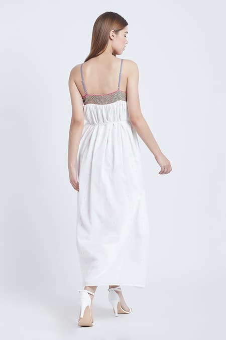 Shop Bohobi Off White Cotton Round Neck Feeling Pretty Abstract Print Dress at Aza Fashions Shop_Bohobi_Off White Cotton Round Neck Feeling Pretty Abstract Print Dress _at_Aza_Fashions