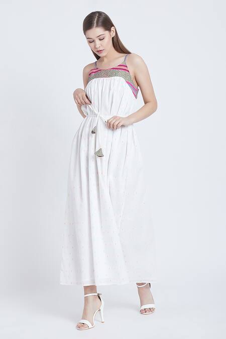 Bohobi Off White Cotton Round Neck Feeling Pretty Abstract Print Dress Online at Aza Fashions Bohobi_Off White Cotton Round Neck Feeling Pretty Abstract Print Dress _Online_at_Aza_Fashions