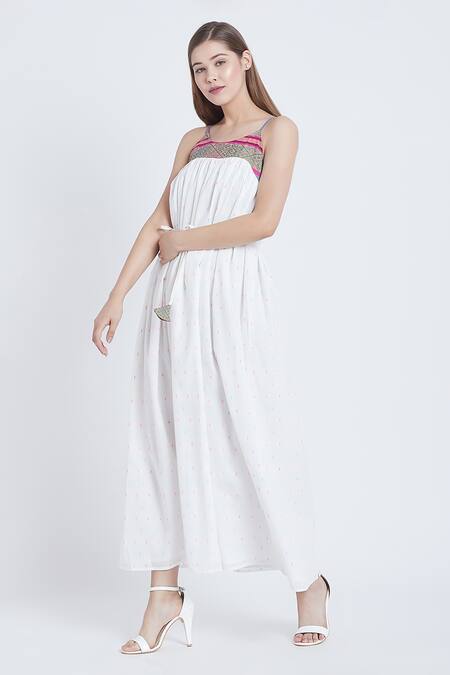 Buy Bohobi Off White Cotton Round Neck Feeling Pretty Abstract Print Dress Online at Aza Fashions Buy_Bohobi_Off White Cotton Round Neck Feeling Pretty Abstract Print Dress _Online_at_Aza_Fashions