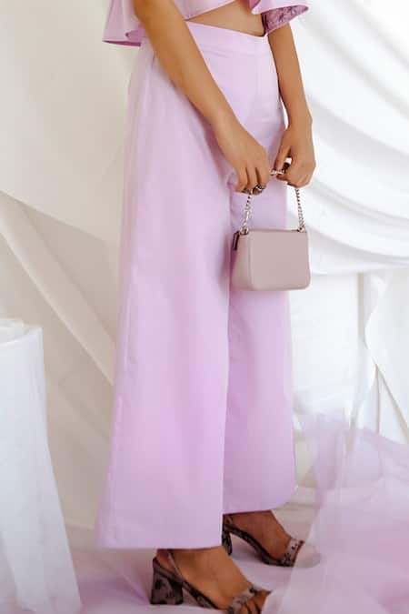 Bohobi Purple Cotton Embroidery Round Neck Floral Crop Top With Pant Online at Aza Fashions Bohobi_Purple Cotton Embroidery Round Neck Floral Crop Top With Pant _Online_at_Aza_Fashions