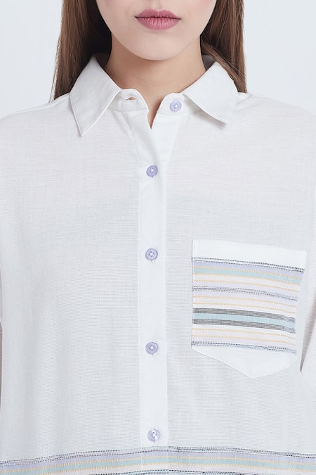 Shop Bohobi White Cotton Collared Loved By All Woven Shirt With Shorts Online at Aza Fashions Shop_Bohobi_White Cotton Collared Loved By All Woven Shirt With Shorts _Online_at_Aza_Fashions