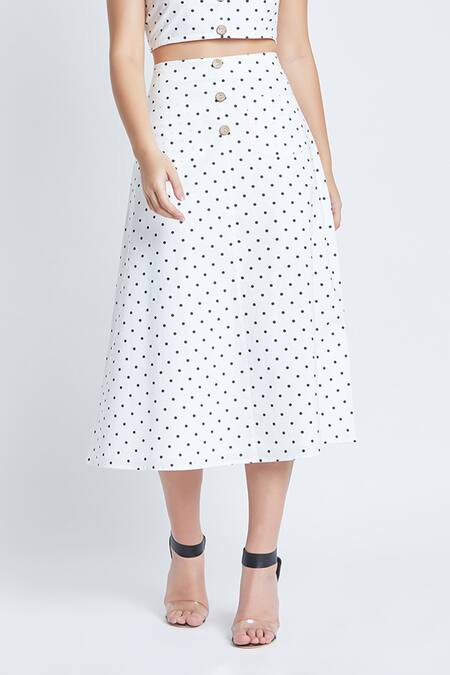Bohobi White Cotton Square Neck Polka Dot Print Crop Top And Skirt Set Online at Aza Fashions Bohobi_White Cotton Square Neck Polka Dot Print Crop Top And Skirt Set _Online_at_Aza_Fashions