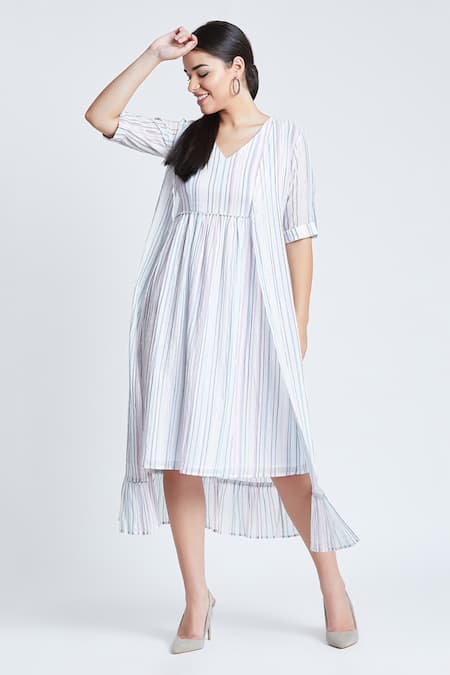 Buy Bohobi White Cotton V-, Open Soft And Sweet Printed Dress With Shrug Online at Aza Fashions Buy_Bohobi_White Cotton V-, Open Soft And Sweet Printed Dress With Shrug _Online_at_Aza_Fashions
