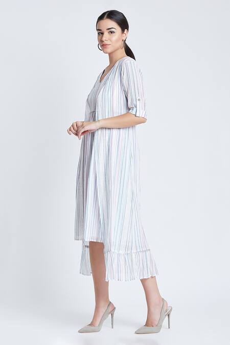 Shop Bohobi White Cotton V-, Open Soft And Sweet Printed Dress With Shrug Online at Aza Fashions Shop_Bohobi_White Cotton V-, Open Soft And Sweet Printed Dress With Shrug _Online_at_Aza_Fashions