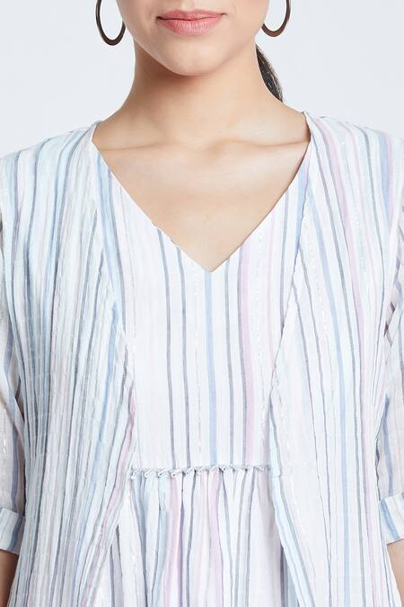 Buy Bohobi White Cotton V-, Open Soft And Sweet Printed Dress With Shrug Buy_Bohobi_White Cotton V-, Open Soft And Sweet Printed Dress With Shrug