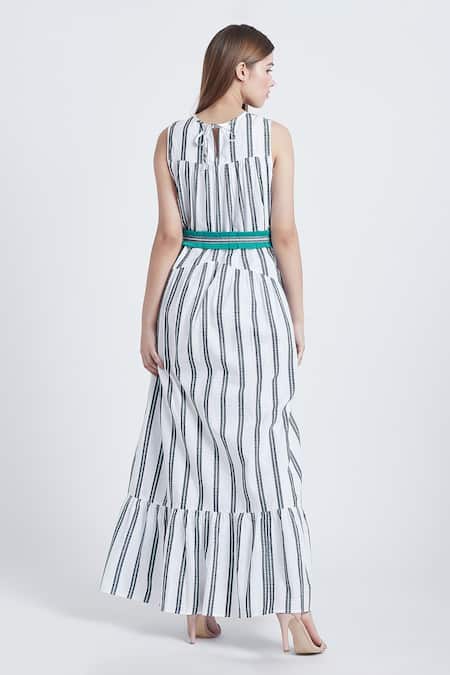 Bohobi Cotton Vacation Mode Stripe Print Dress 