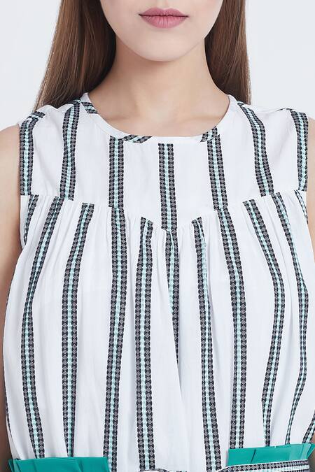 Shop_Bohobi_White Cotton Round Neck Vacation Mode Stripe Print Dress 