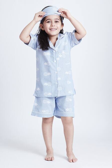 Buy Bohobi Blue Cotton Beachy Babe Printed Night Suit Shorts Set Online at Aza Fashions Buy_Bohobi_Blue Cotton Beachy Babe Printed Night Suit Shorts Set _Online_at_Aza_Fashions