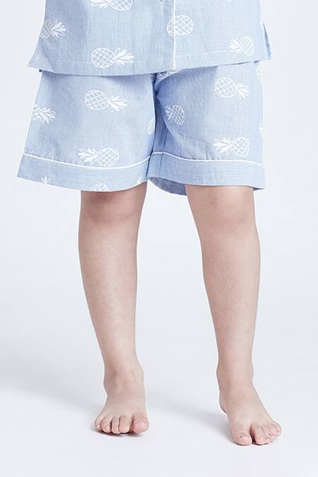 Shop Bohobi Blue Cotton Beachy Babe Printed Night Suit Shorts Set Online at Aza Fashions Shop_Bohobi_Blue Cotton Beachy Babe Printed Night Suit Shorts Set _Online_at_Aza_Fashions