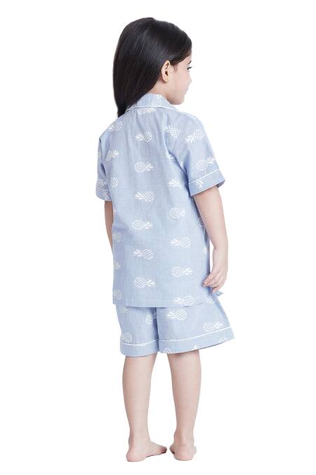 Buy Bohobi Blue Cotton Beachy Babe Printed Night Suit Shorts Set Buy_Bohobi_Blue Cotton Beachy Babe Printed Night Suit Shorts Set