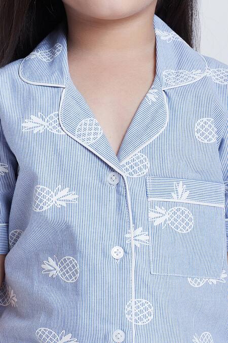 Shop Bohobi Blue Cotton Beachy Babe Printed Night Suit Shorts Set Shop_Bohobi_Blue Cotton Beachy Babe Printed Night Suit Shorts Set