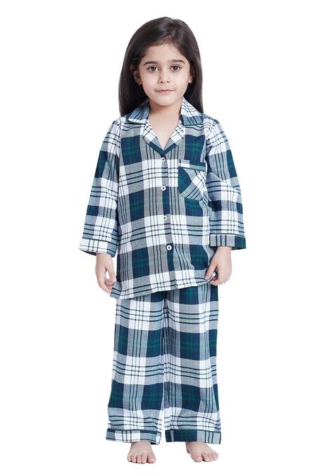 Shop_Bohobi_Blue Cotton Check Out Shirt And Pant Night Suit Set _Online_at_Aza_Fashions