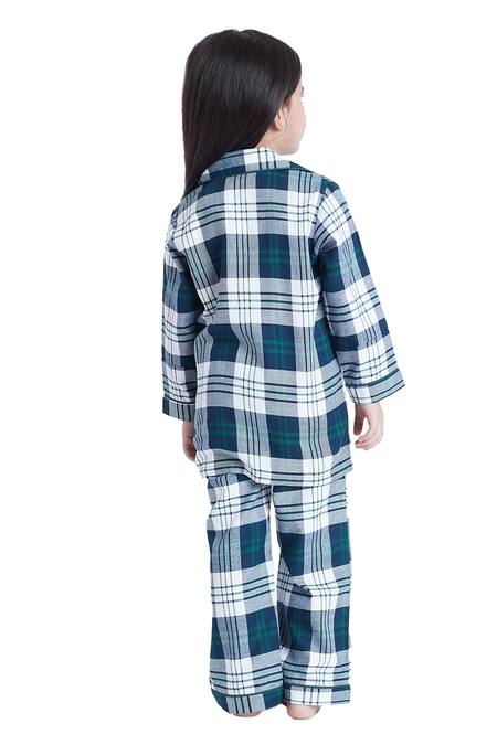 Buy_Bohobi_Blue Cotton Check Out Shirt And Pant Night Suit Set 