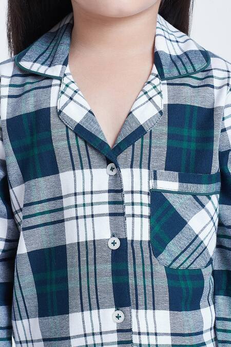 Shop_Bohobi_Blue Cotton Check Out Shirt And Pant Night Suit Set 