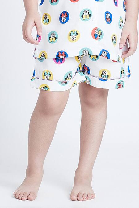 Bohobi_White Cotton Disney World Print Night Suit Shorts Set _Online_at_Aza_Fashions