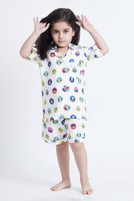 Buy_Bohobi_White Cotton Disney World Print Night Suit Shorts Set _Online_at_Aza_Fashions