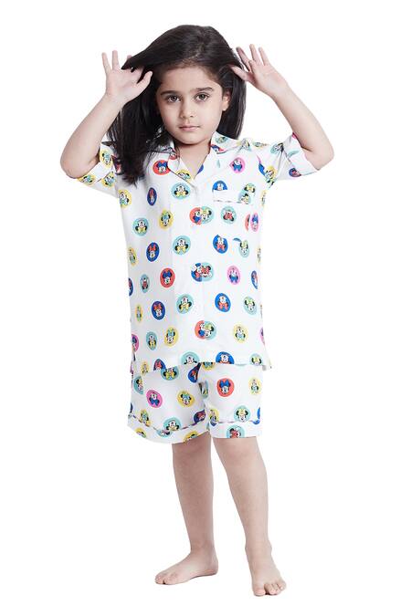 Shop_Bohobi_White Cotton Disney World Print Night Suit Shorts Set _Online_at_Aza_Fashions