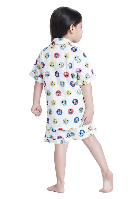 Buy_Bohobi_White Cotton Disney World Print Night Suit Shorts Set 
