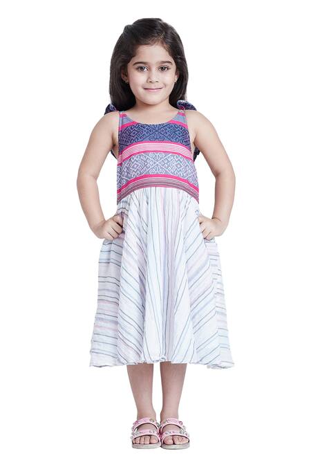 Bohobi_Pink Cotton, Linen Feeling Pretty Striped Dress _Online_at_Aza_Fashions