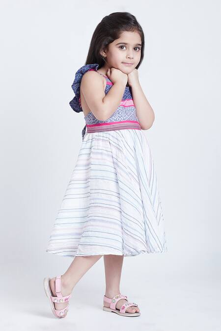 Shop_Bohobi_Pink Cotton, Linen Feeling Pretty Striped Dress _Online_at_Aza_Fashions