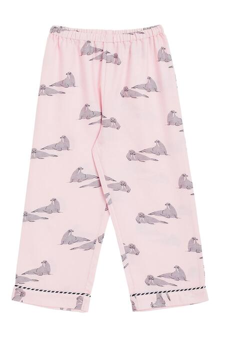 Bohobi_Pink Flannel Flabby Walrus Kids Night Suit Pant Set _Online_at_Aza_Fashions