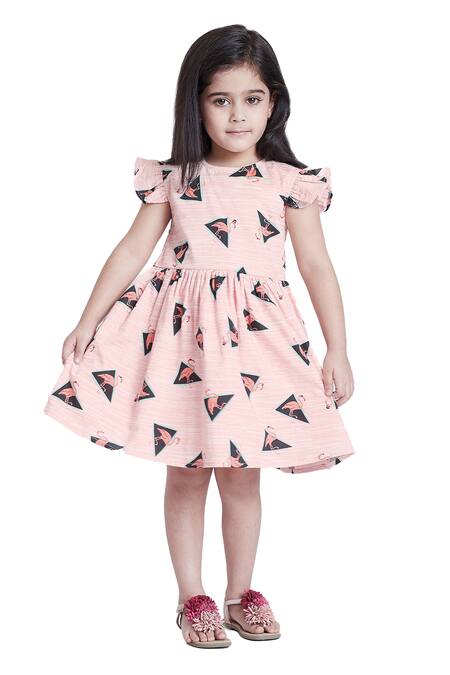 Bohobi_Pink Cotton Fly High Flamingo Dress _Online_at_Aza_Fashions