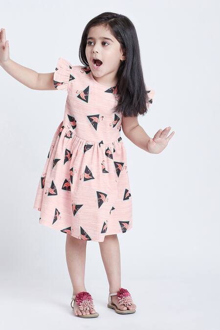 Buy_Bohobi_Pink Cotton Fly High Flamingo Dress _Online_at_Aza_Fashions