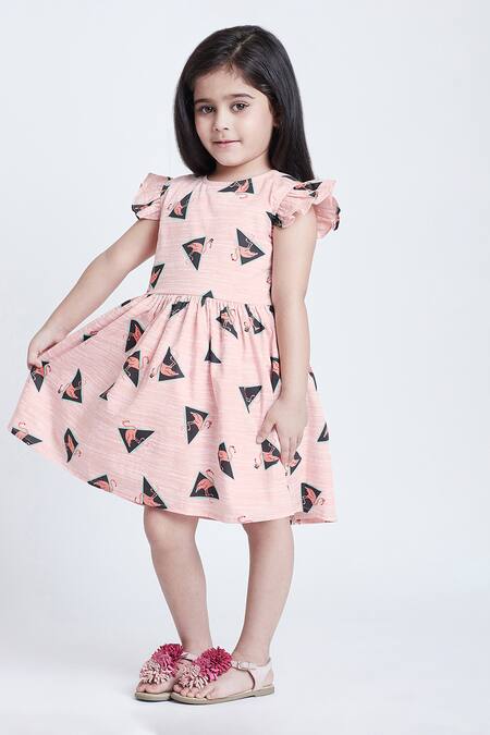 Shop_Bohobi_Pink Cotton Fly High Flamingo Dress _Online_at_Aza_Fashions