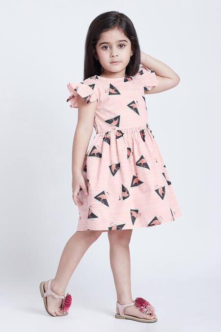 Bohobi_Pink Cotton Fly High Flamingo Dress _at_Aza_Fashions