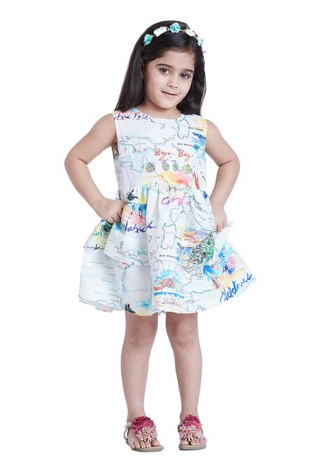 Bohobi_White Cotton Globe Map Print Dress _Online_at_Aza_Fashions