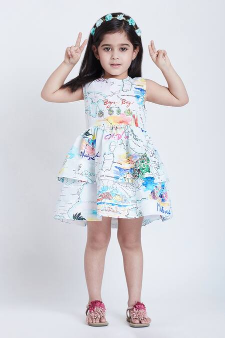 Buy_Bohobi_White Cotton Globe Map Print Dress _Online_at_Aza_Fashions