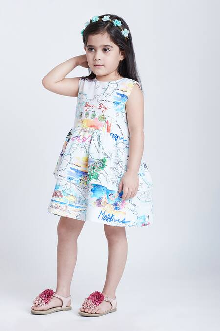 Shop_Bohobi_White Cotton Globe Map Print Dress _Online_at_Aza_Fashions