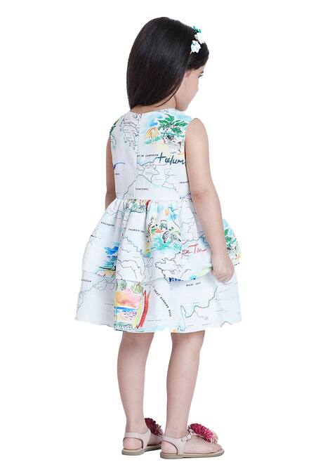Buy_Bohobi_White Cotton Globe Map Print Dress 