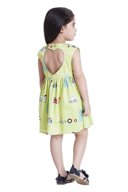 Buy_Bohobi_Green Satin, Car Print Sleeveless Dress 