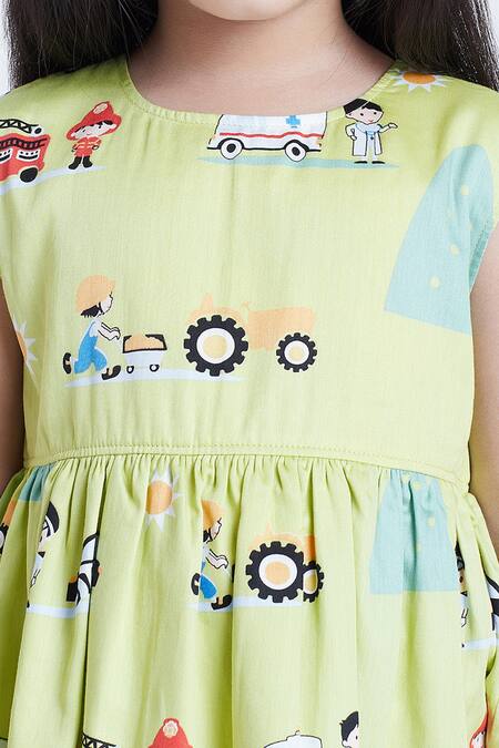 Shop_Bohobi_Green Satin, Car Print Sleeveless Dress 