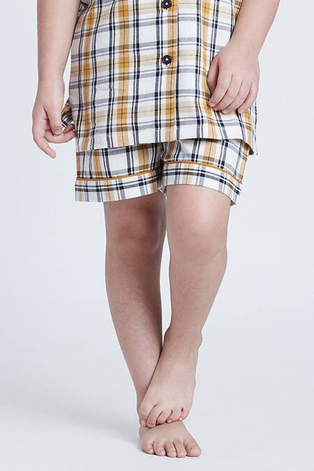 Buy_Bohobi_Yellow Cotton Check Printed Night Suit Set _Online_at_Aza_Fashions