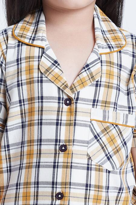 Shop_Bohobi_Yellow Cotton Check Printed Night Suit Set 