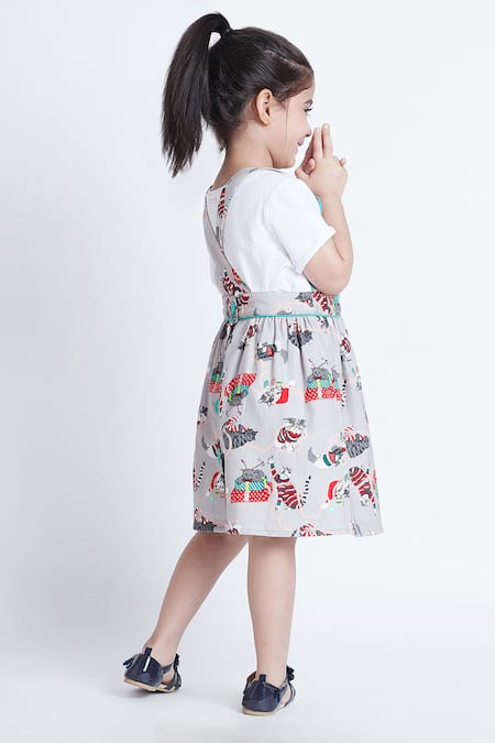 Bohobi Meow Cat Print Dungaree Dress 