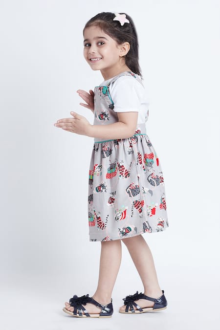 Buy_Bohobi_Grey Flannel Meow Cat Print Dungaree Dress _Online_at_Aza_Fashions