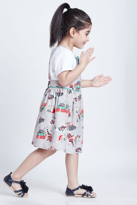 Shop_Bohobi_Grey Flannel Meow Cat Print Dungaree Dress _Online_at_Aza_Fashions