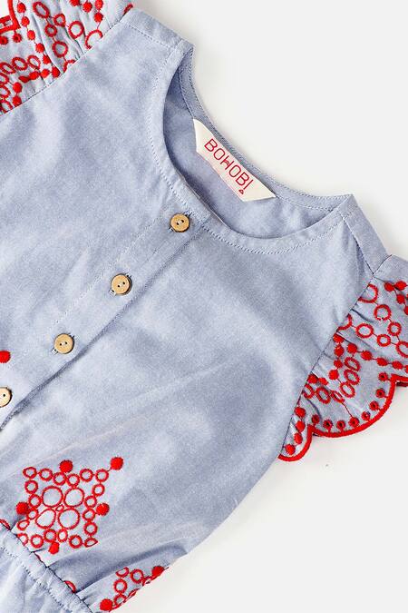 Bohobi_Blue Cotton Embroidery Modish Schiffli Jumpsuit _Online_at_Aza_Fashions