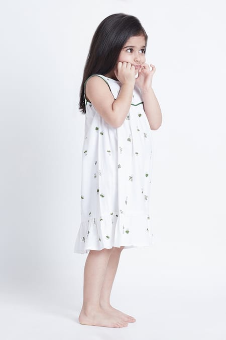 Shop_Bohobi_White Cotton, Rayon Nature Calling Printed Night Dress _Online_at_Aza_Fashions