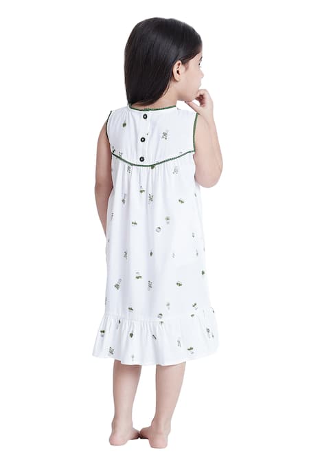 Bohobi_White Cotton, Rayon Nature Calling Printed Night Dress _at_Aza_Fashions