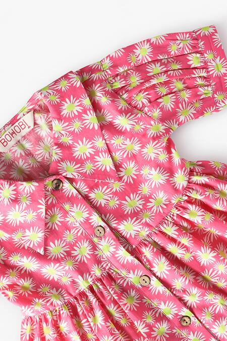 Bohobi_Pink Cotton Floral Print Tiered Dress _Online_at_Aza_Fashions