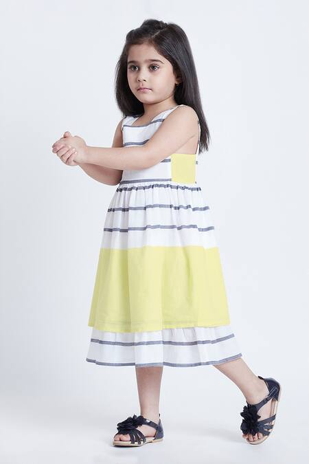 Buy_Bohobi_White Cotton Playing Striped Layered Dress _Online_at_Aza_Fashions