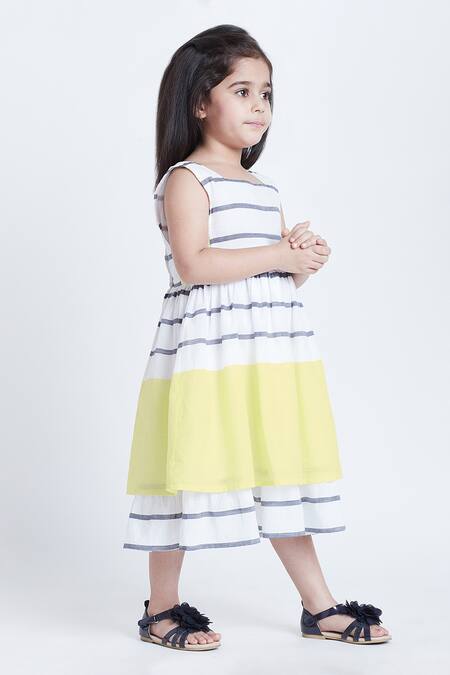 Shop_Bohobi_White Cotton Playing Striped Layered Dress _Online_at_Aza_Fashions